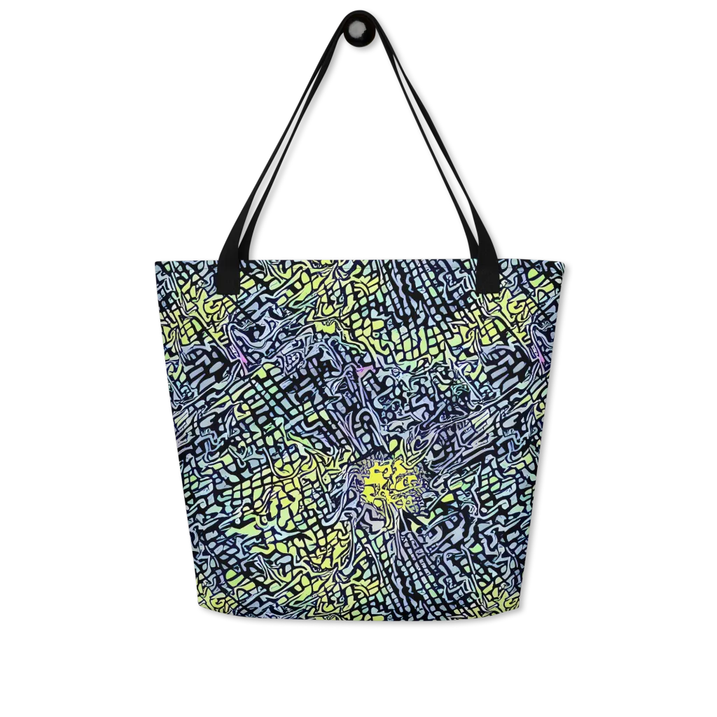Ultraviolet Grid on Large Tote Bag W/ Pocket — Front