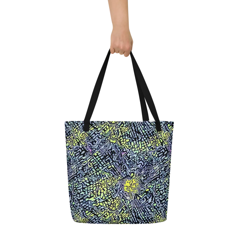 Ultraviolet Grid on Large Tote Bag W/ Pocket — Front