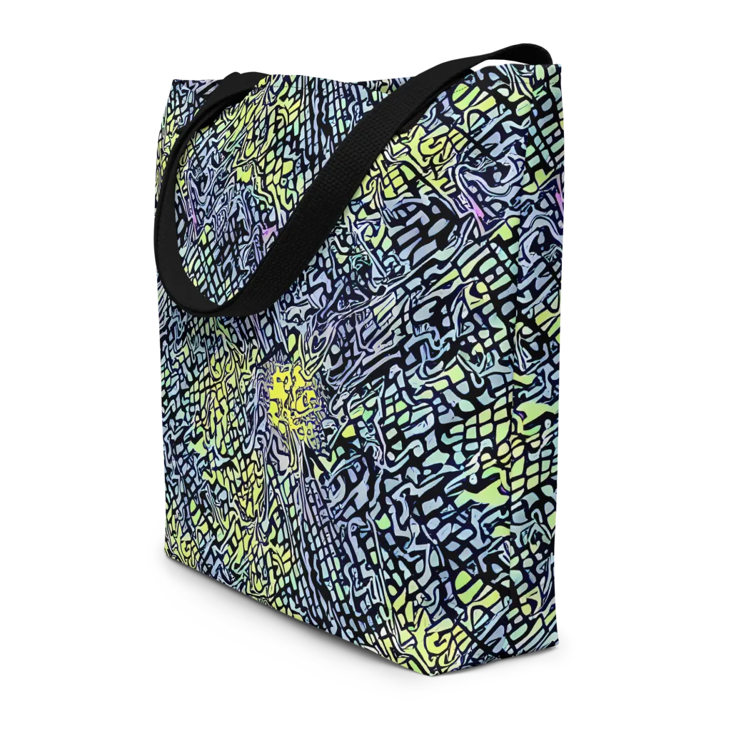 Ultraviolet Grid on Large Tote Bag W/ Pocket — Front