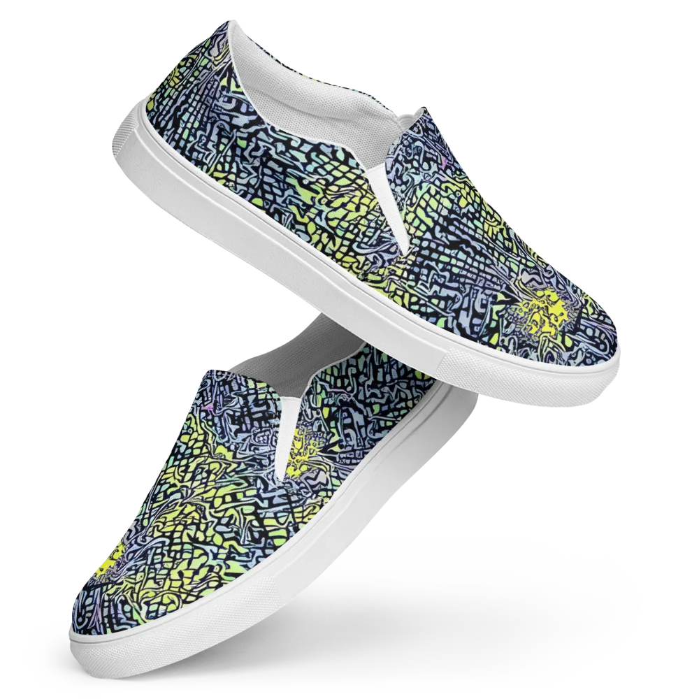 Ultraviolet Grid on Women's Slip-On Canvas Shoes — Front