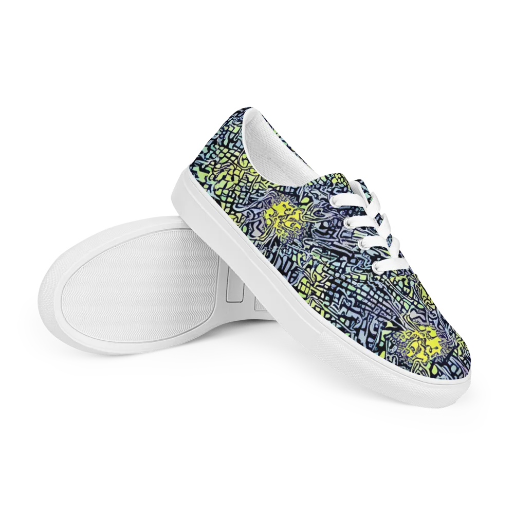 Ultraviolet Grid on Men's Lace-Up Canvas Shoes — Right Front