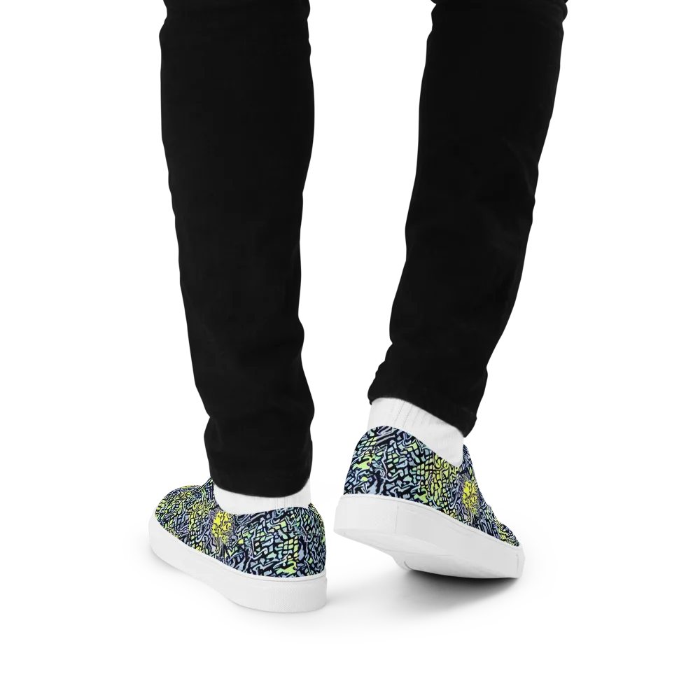 Ultraviolet Grid on Men's Lace-Up Canvas Shoes — Back