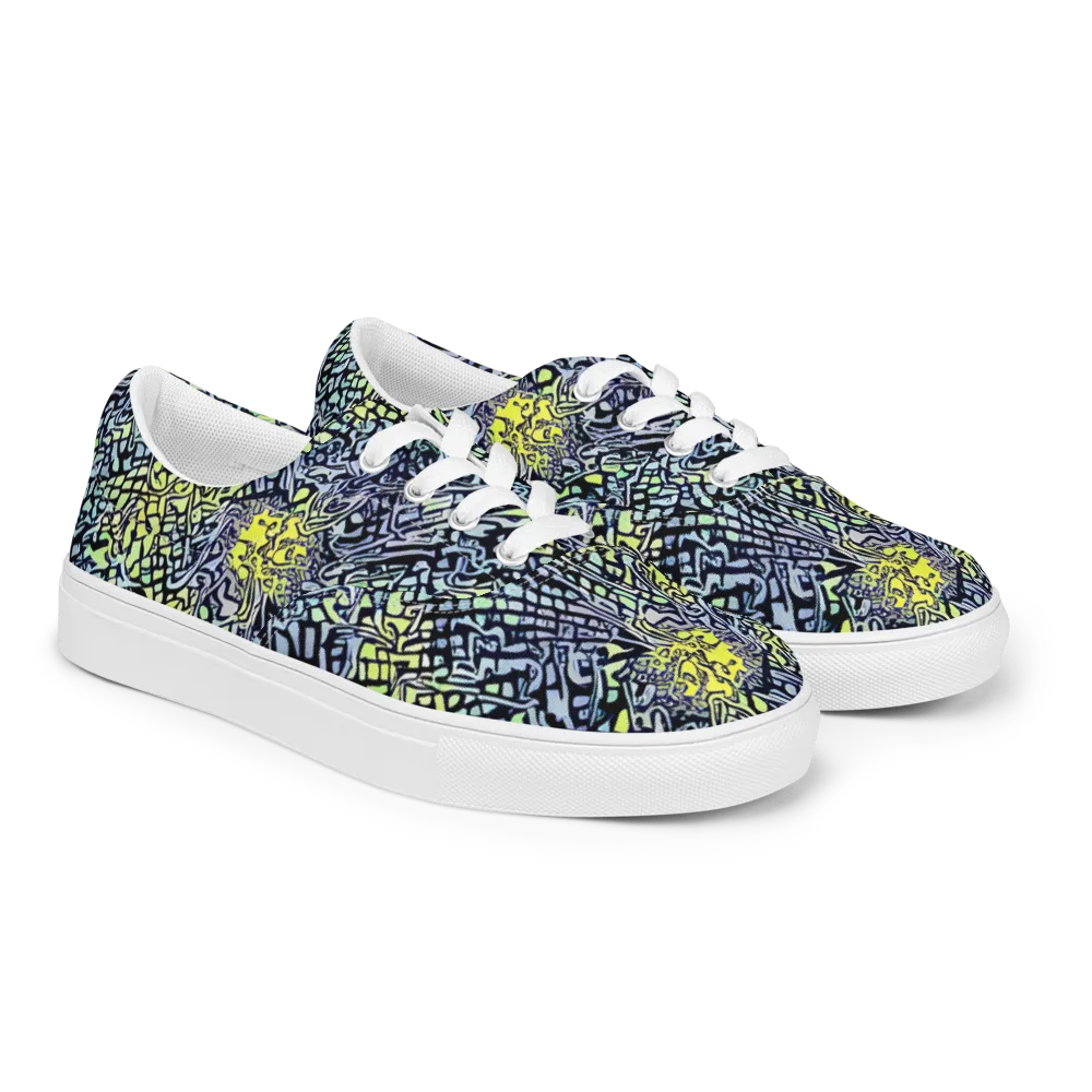 Ultraviolet Grid on Men's Lace-Up Canvas Shoes — Right Front