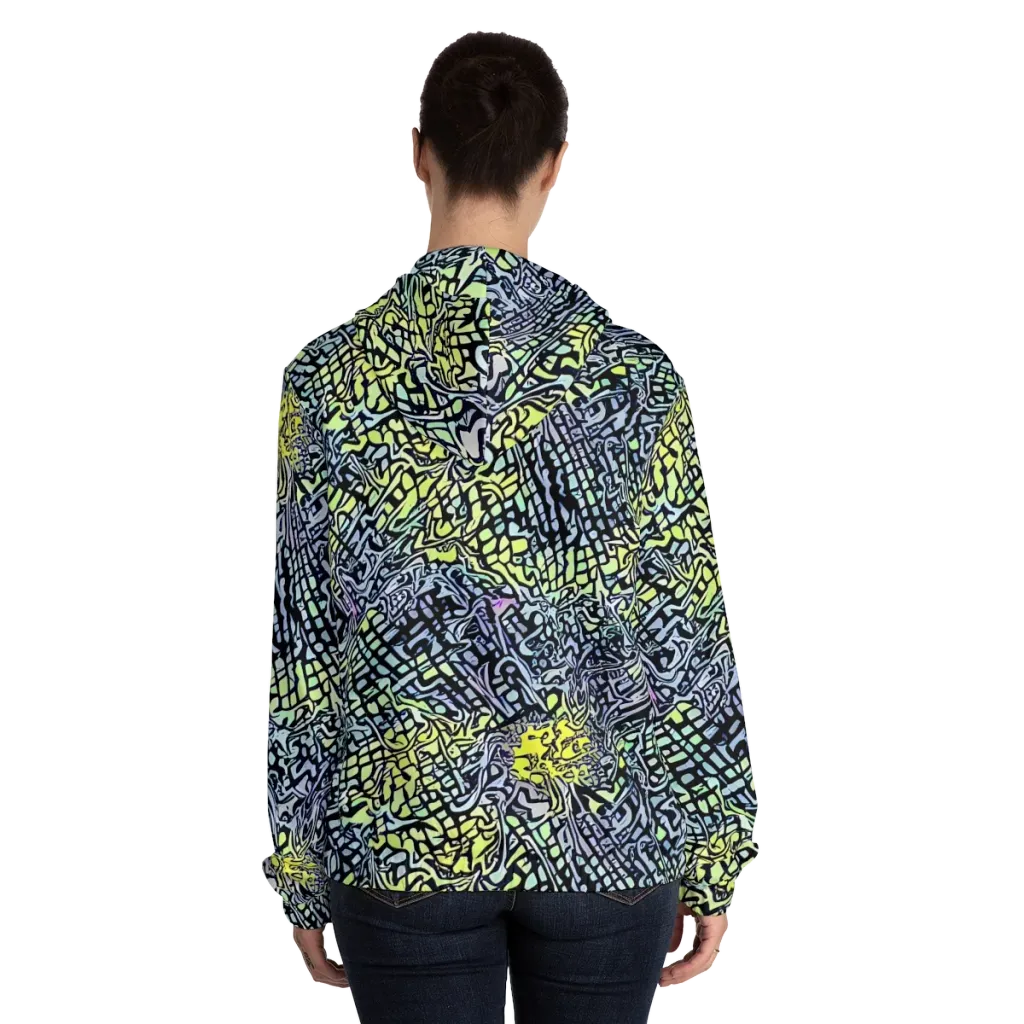 Ultraviolet Grid on Women's Full-Zip Hoodie — Back On Person