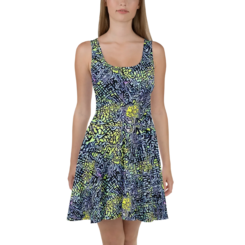 Ultraviolet Grid on Skater Dress — Front