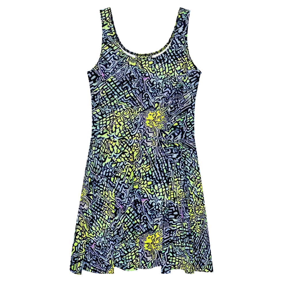 Ultraviolet Grid on Skater Dress — Front