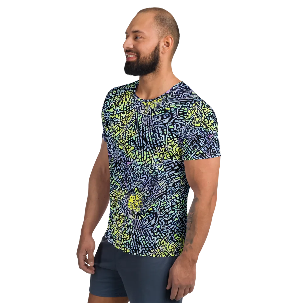 Ultraviolet Grid on Men's Athletic T-Shirt — Left