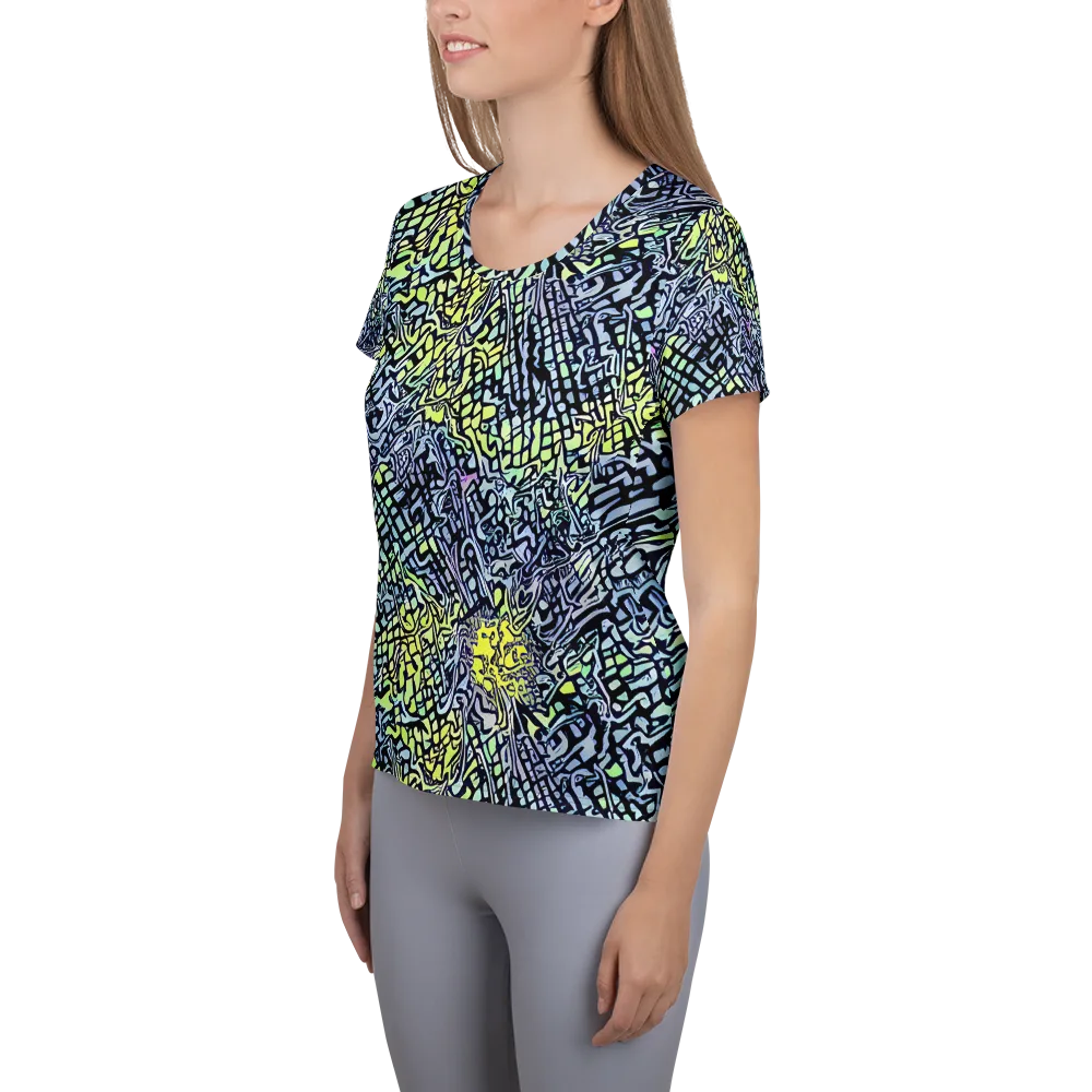 Ultraviolet Grid on Women's Athletic T-Shirt — Left