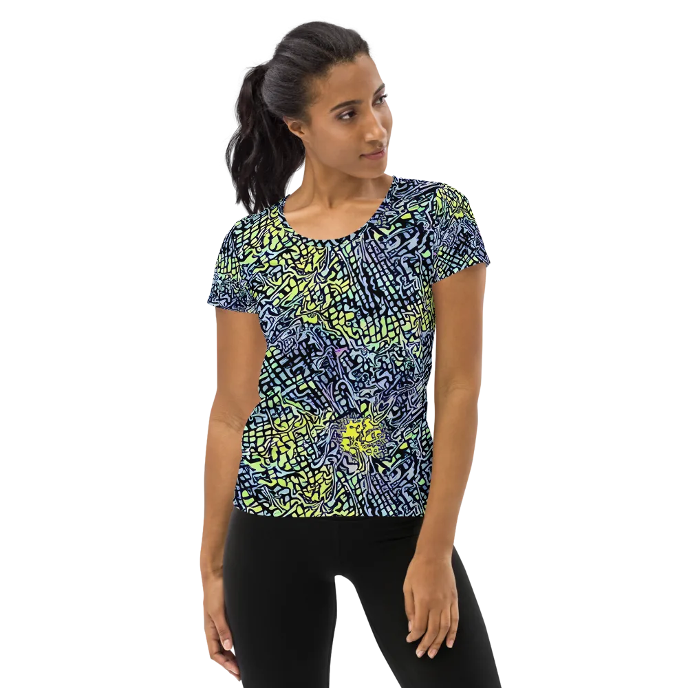 Ultraviolet Grid on Women's Athletic T-Shirt — Front