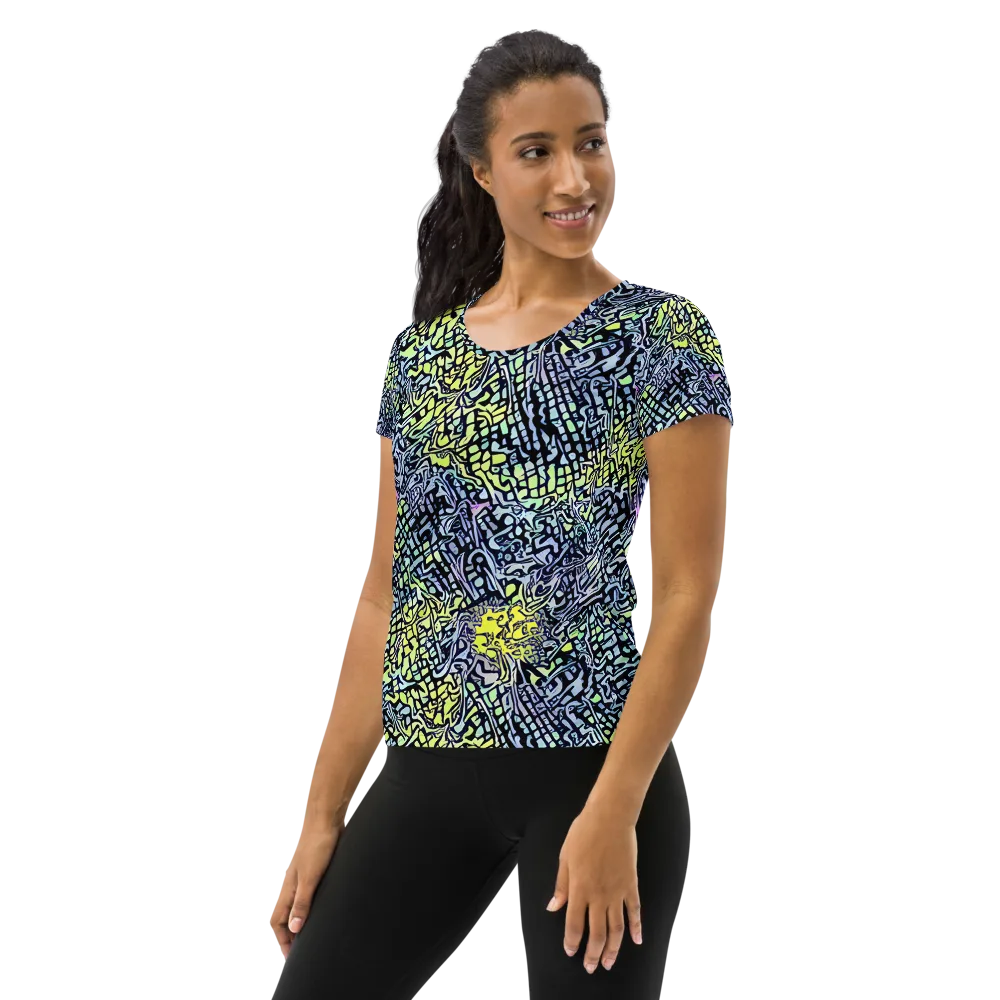 Ultraviolet Grid on Women's Athletic T-Shirt — Left
