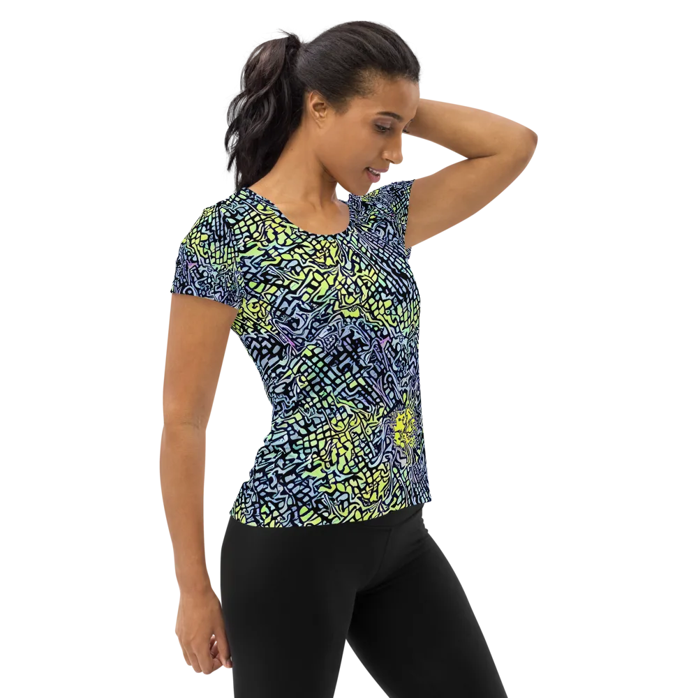 Ultraviolet Grid on Women's Athletic T-Shirt — Right