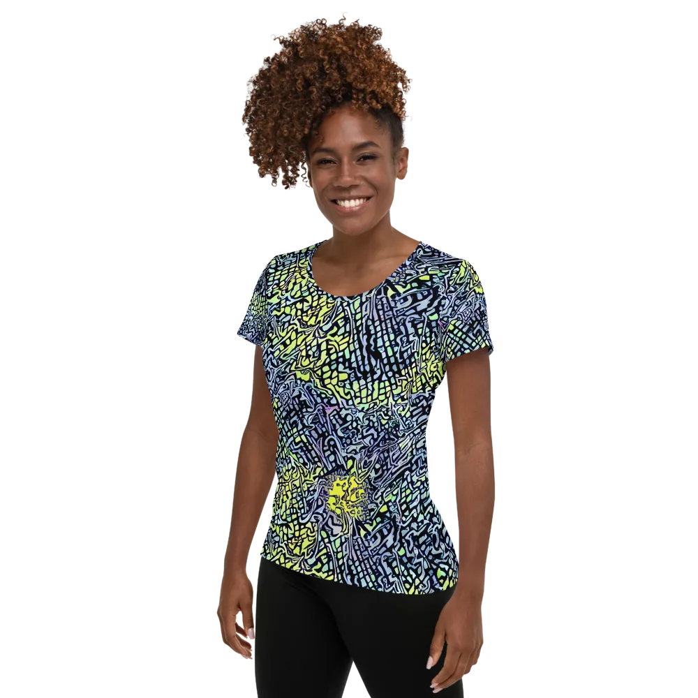Ultraviolet Grid on Women's Athletic T-Shirt — Left