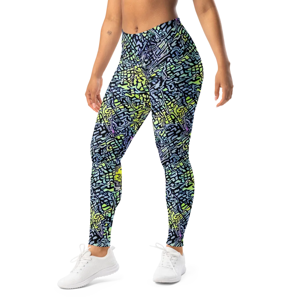 Ultraviolet Grid on Leggings — Left Front