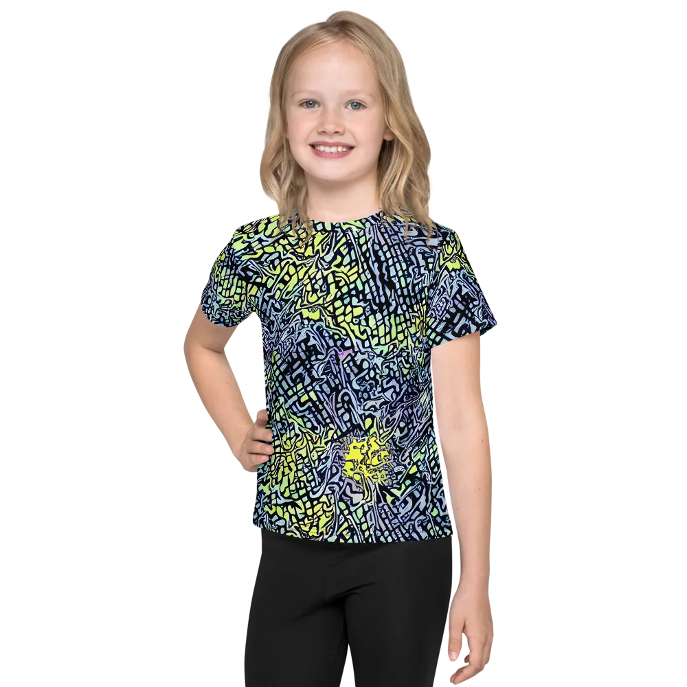 Ultraviolet Grid on Kids Crew Neck T-Shirt — Front