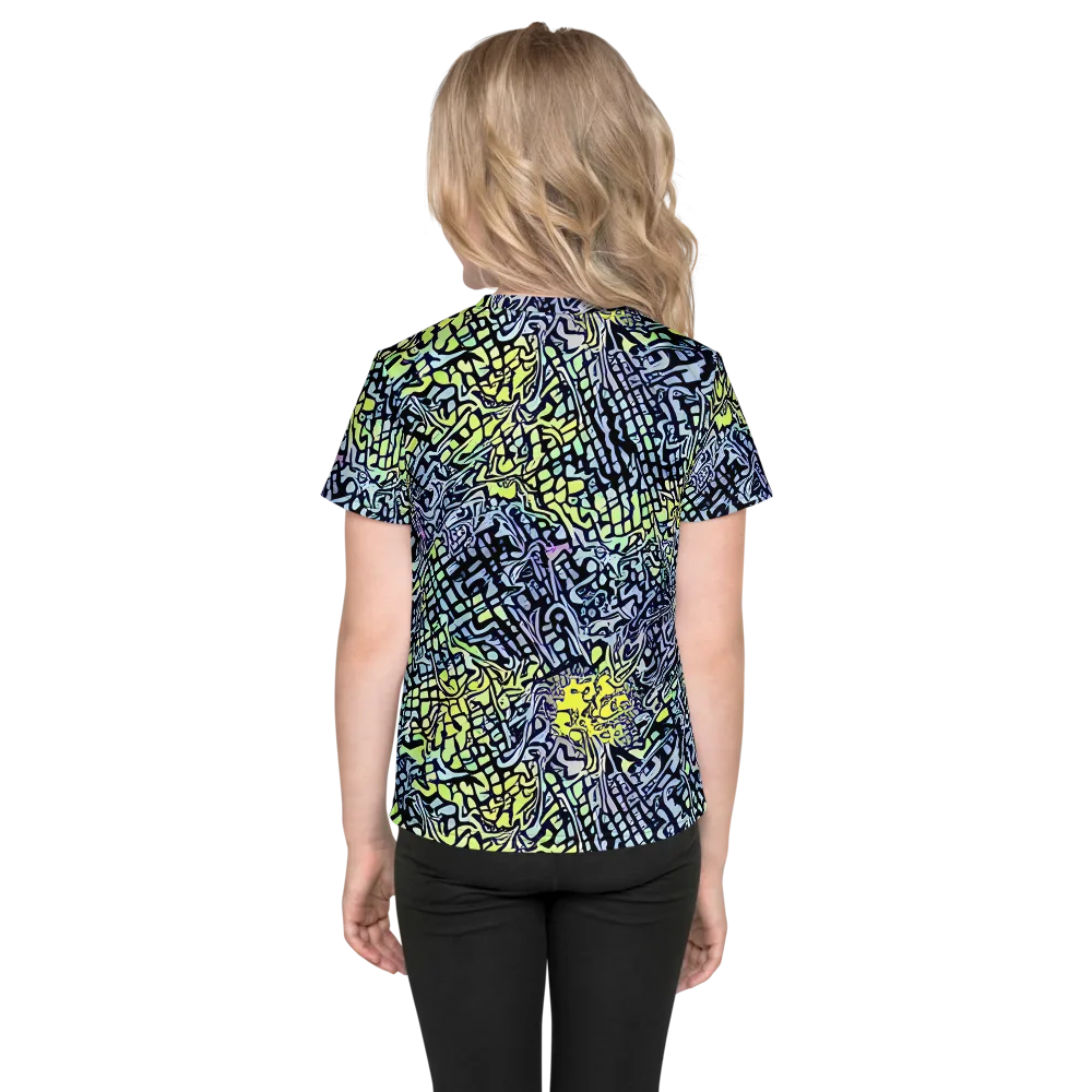 Ultraviolet Grid on Kids Crew Neck T-Shirt — Back