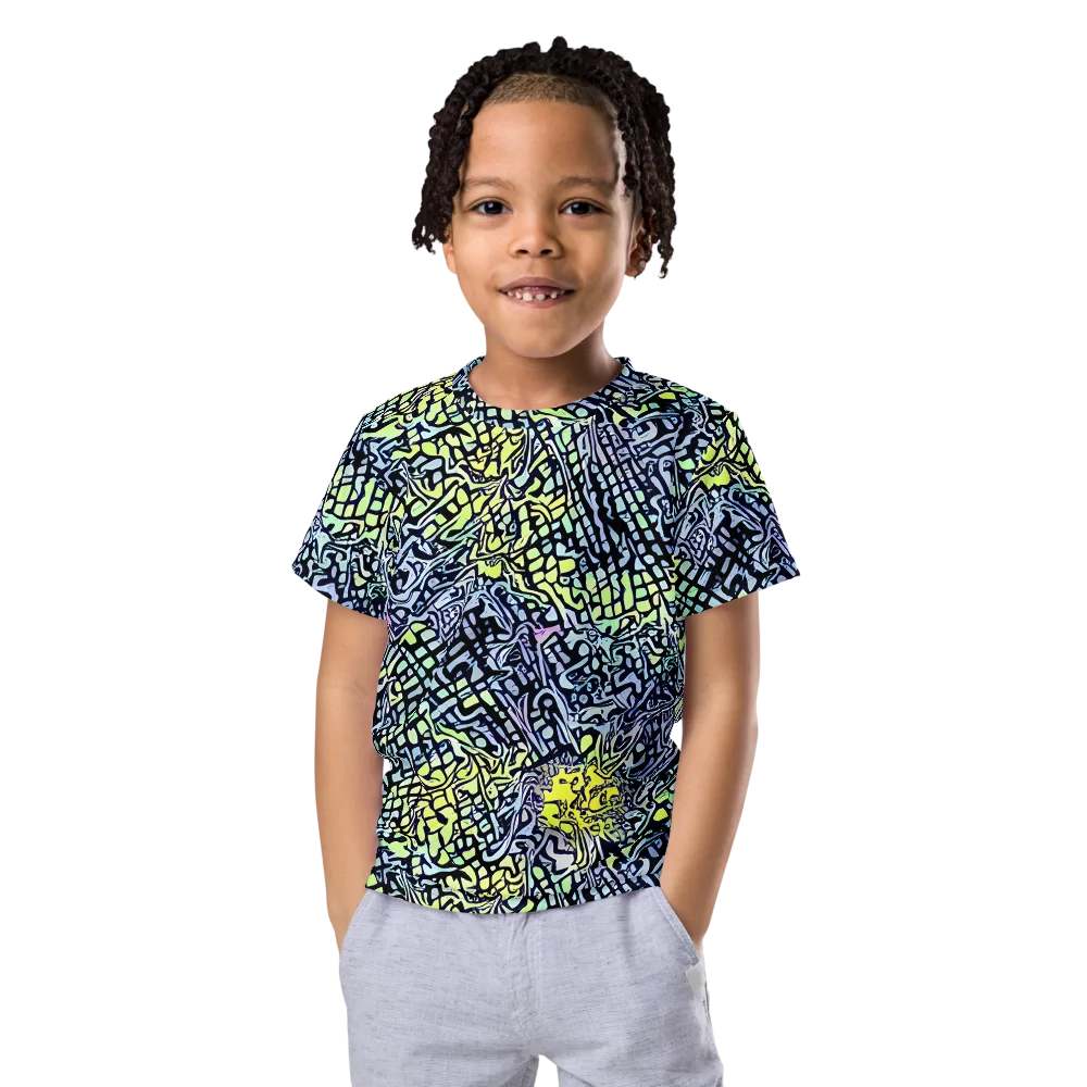 Ultraviolet Grid on Kids Crew Neck T-Shirt — Front