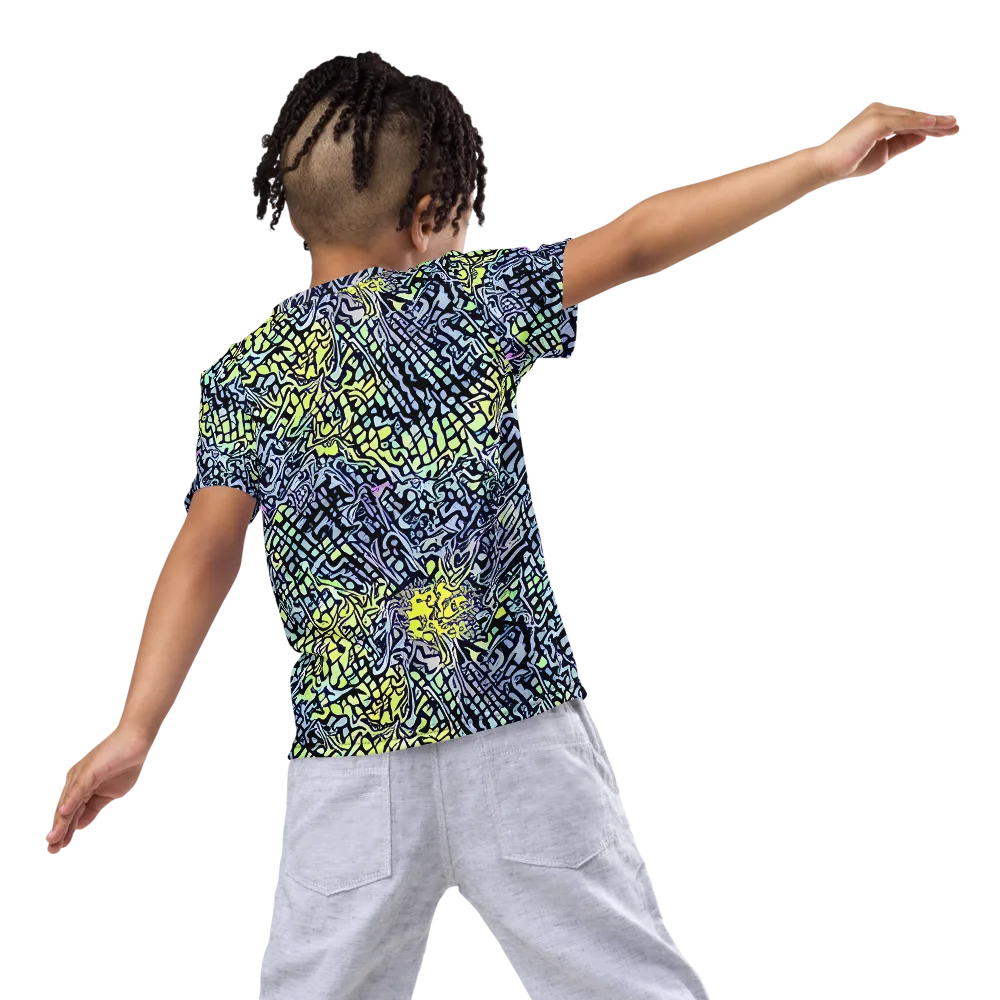 Ultraviolet Grid on Kids Crew Neck T-Shirt — Back