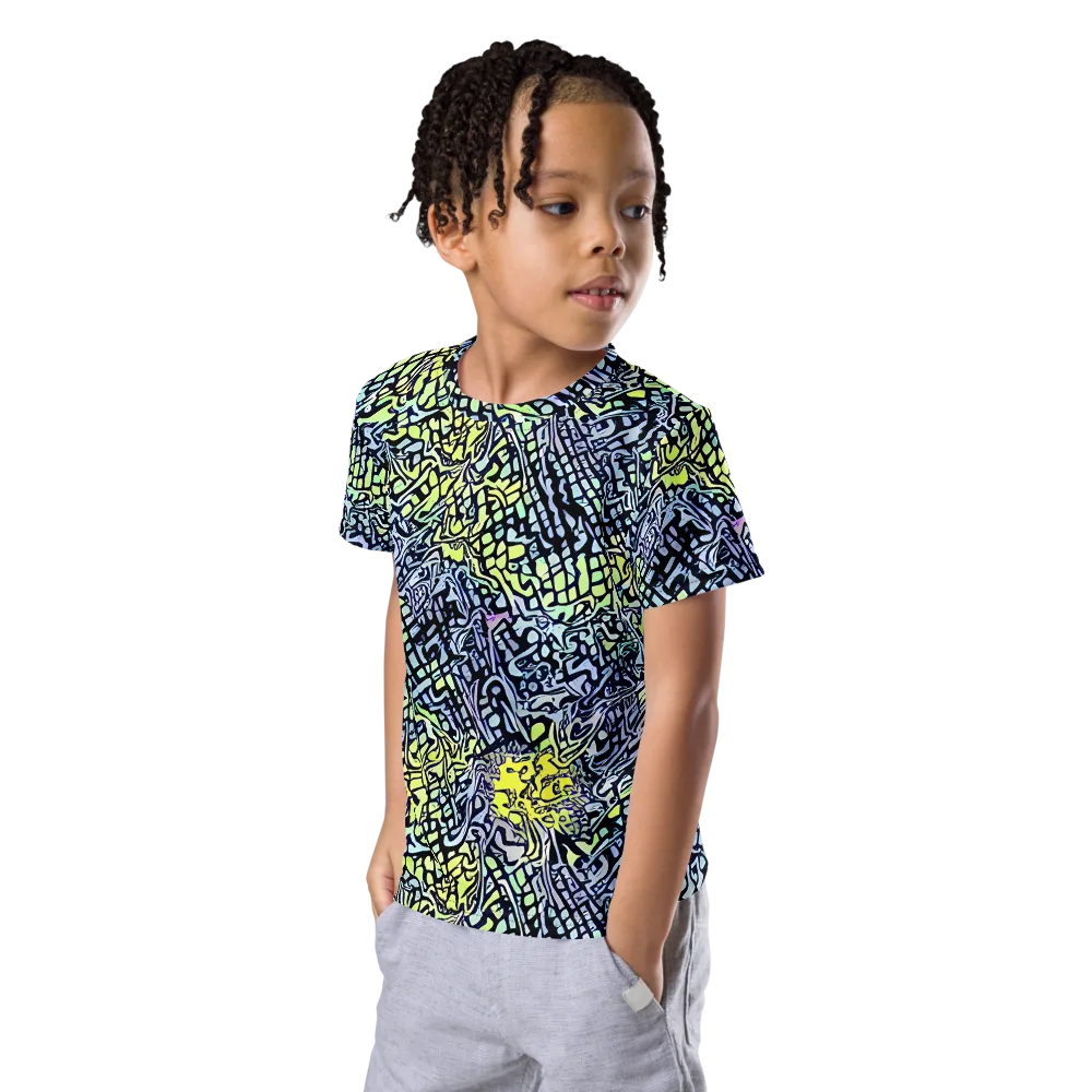 Ultraviolet Grid on Kids Crew Neck T-Shirt — Left Front