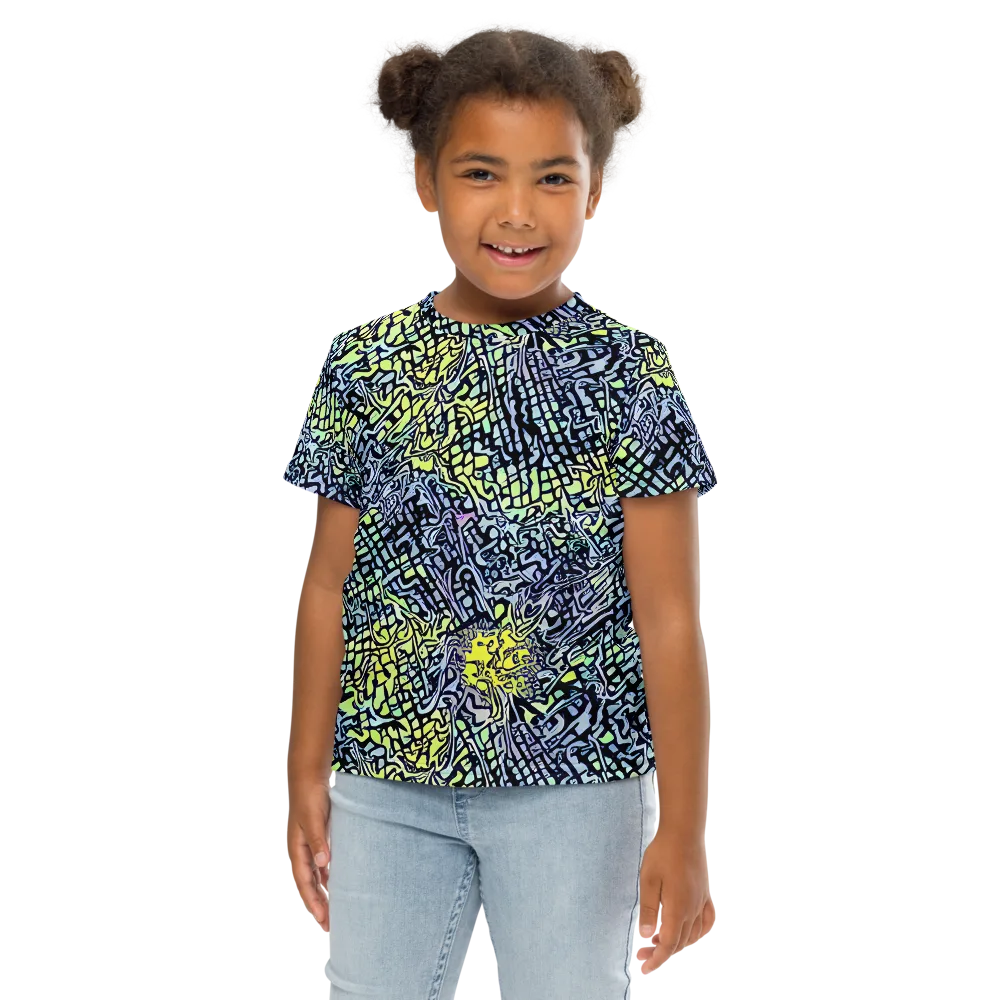 Ultraviolet Grid on Kids Crew Neck T-Shirt — Front