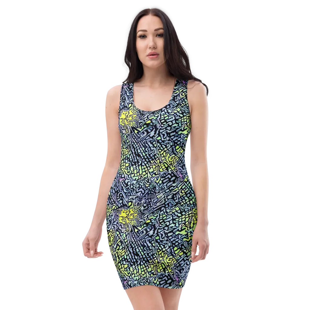 Ultraviolet Grid on Bodycon Dress — Front