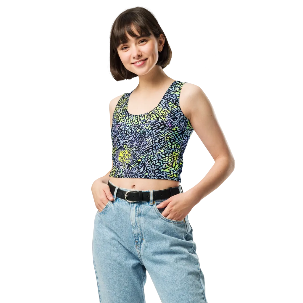Ultraviolet Grid on Crop Top — Front