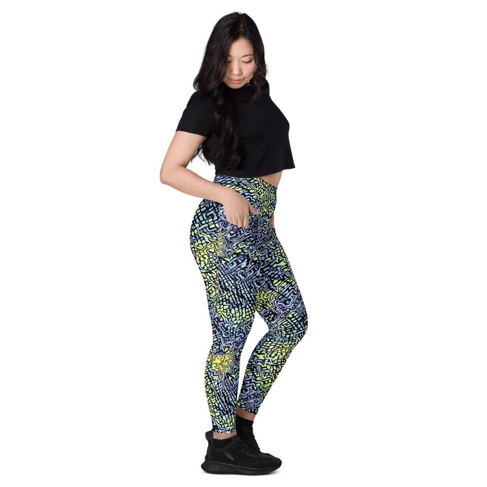 Ultraviolet Grid on Leggings with Pockets — Right