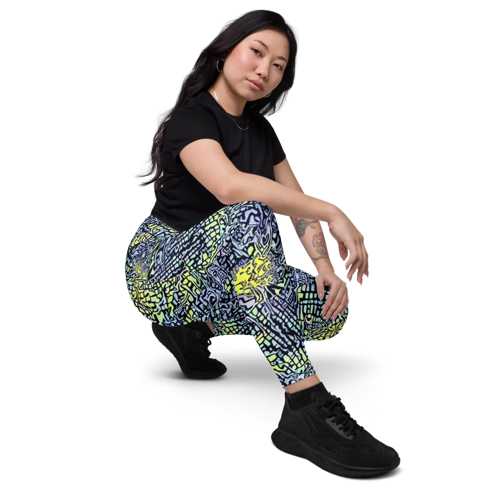 Ultraviolet Grid on Leggings with Pockets — Right Front