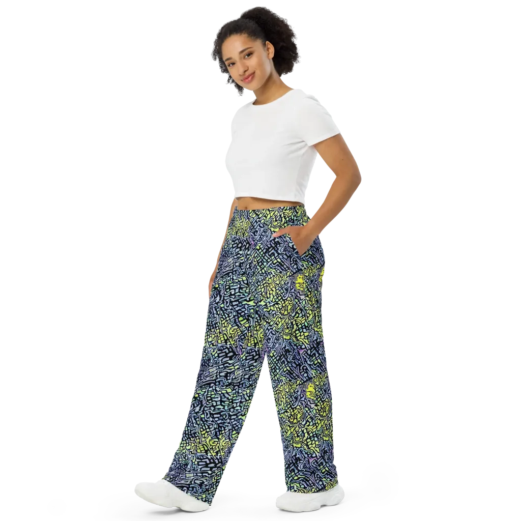 Ultraviolet Grid on Wide-Leg Pants — Left Front