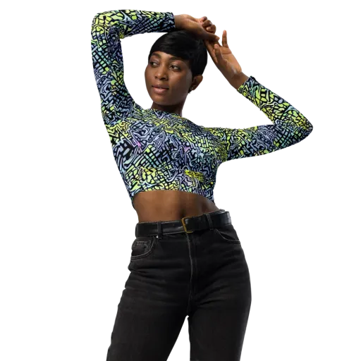 Ultraviolet Grid on a Long Sleeve Crop Top