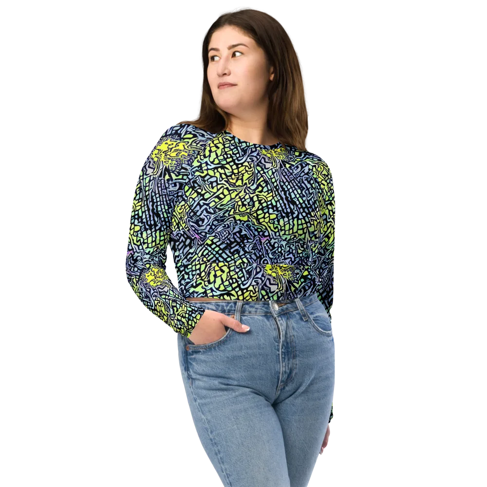 Ultraviolet Grid on Long Sleeve Crop Top — Front