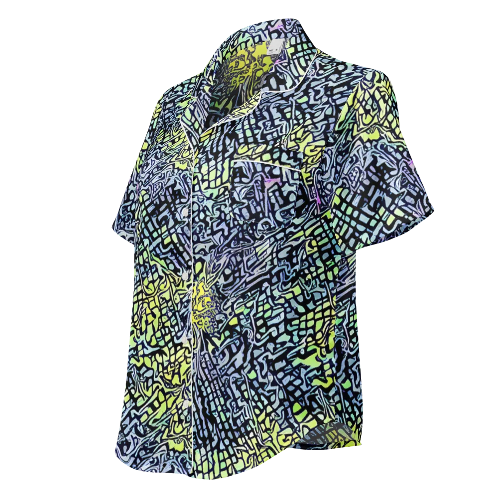 Ultraviolet Grid on Women's Short Sleeve Pajama Top — Left Front