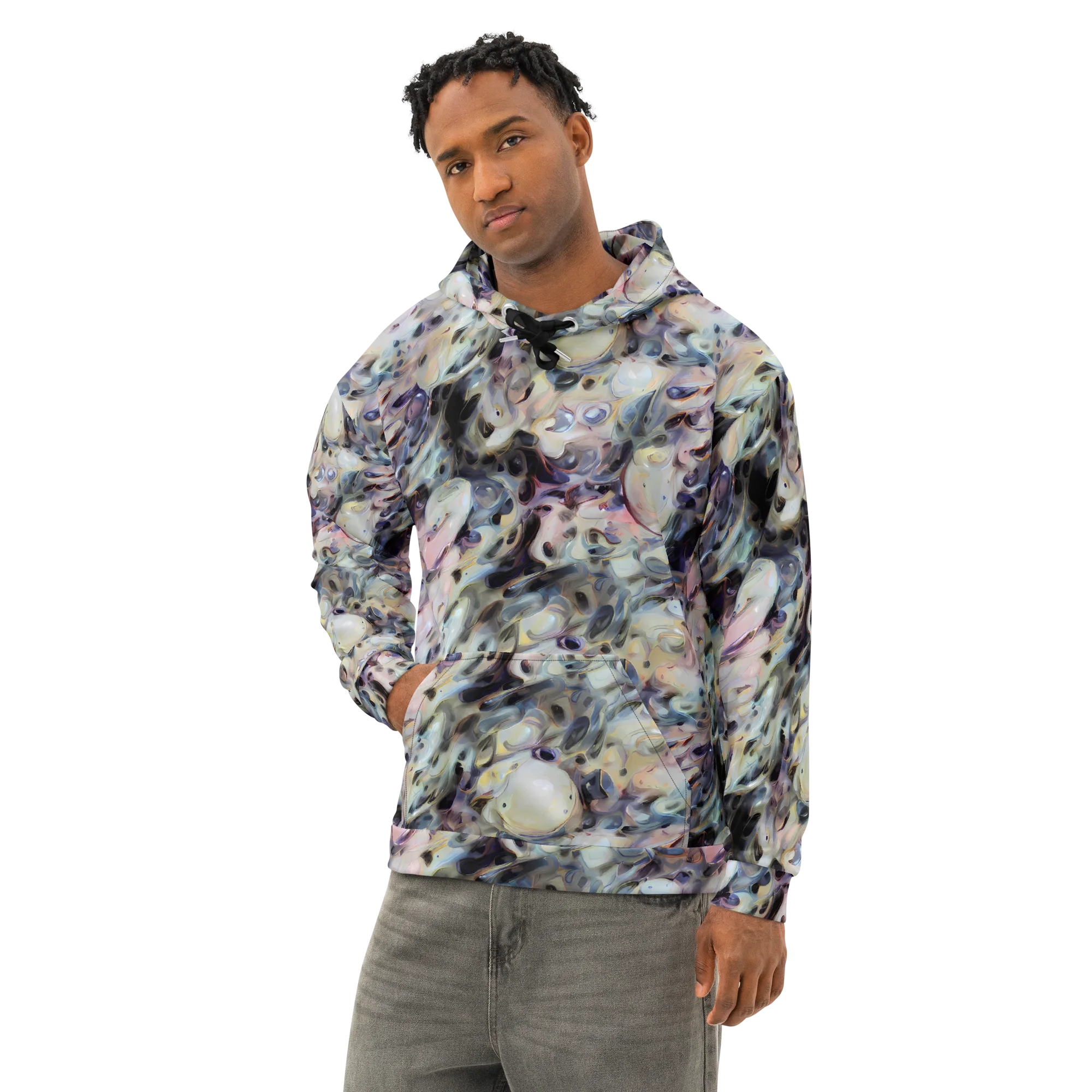 Opaline Drift on Cotton Hoodie — Left Front