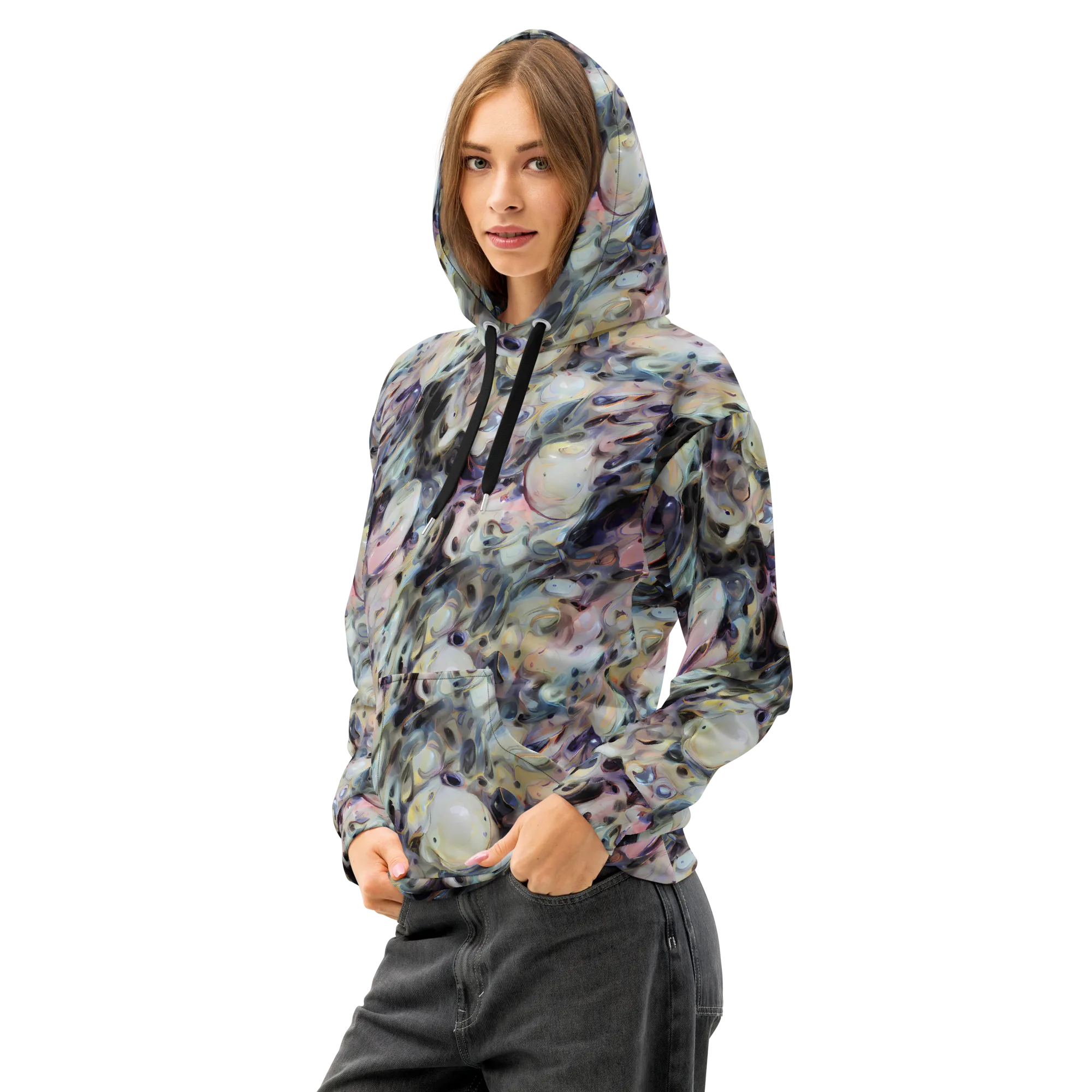 Opaline Drift on Cotton Hoodie — Left Front