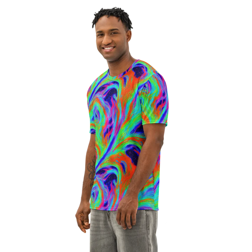 Rainbow Maelstrom on Men's Cotton Crew Neck T-Shirt — Left Front