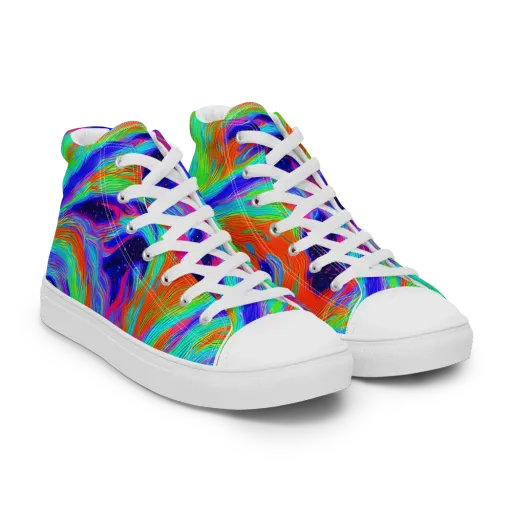 Rainbow Maelstrom on a Men's High Top Canvas Shoes