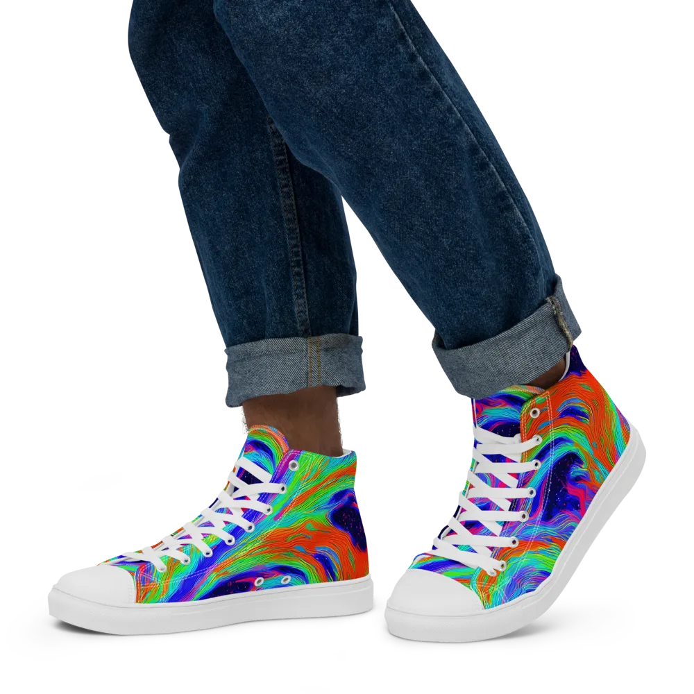 Rainbow Maelstrom on Men's High Top Canvas Shoes — Left