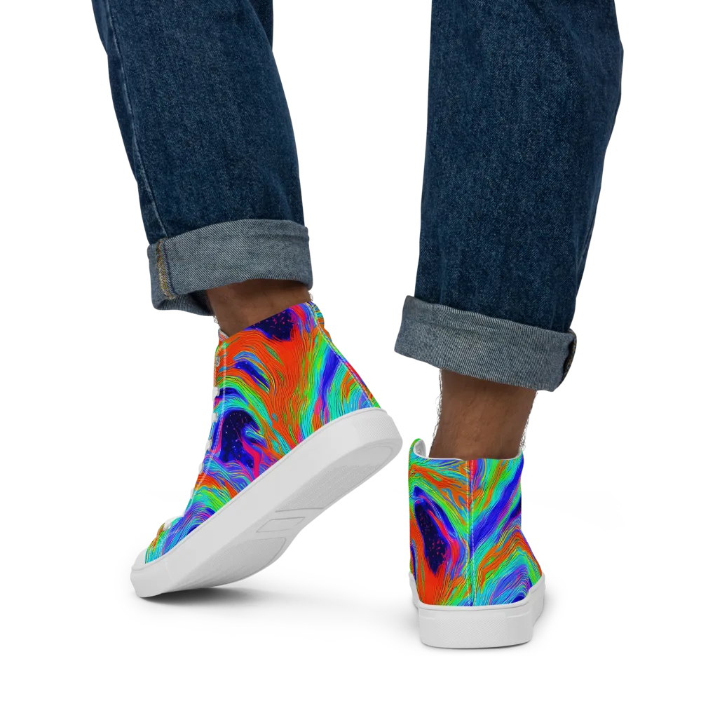 Rainbow Maelstrom on Men's High Top Canvas Shoes — Back