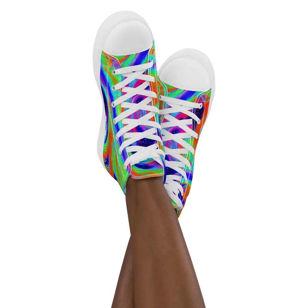 Rainbow Maelstrom on Women's High Top Canvas Shoes — Front