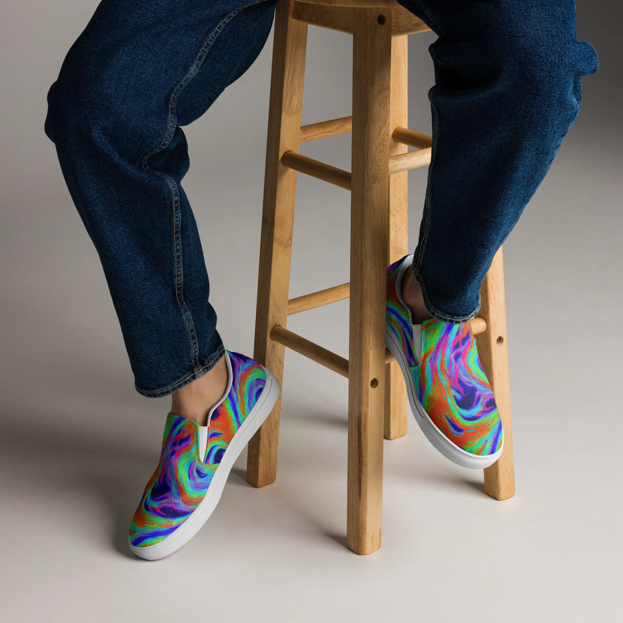 Rainbow Maelstrom on Men's Slip-On Canvas Shoes — Front
