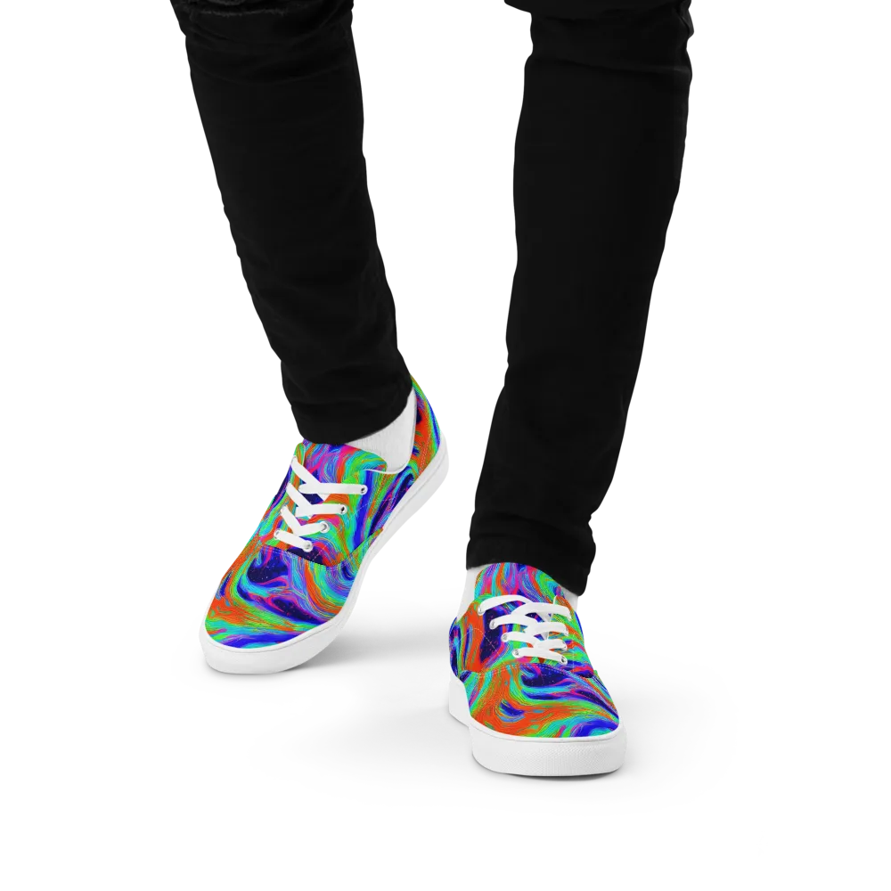 Rainbow Maelstrom on Men's Lace-Up Canvas Shoes — Front