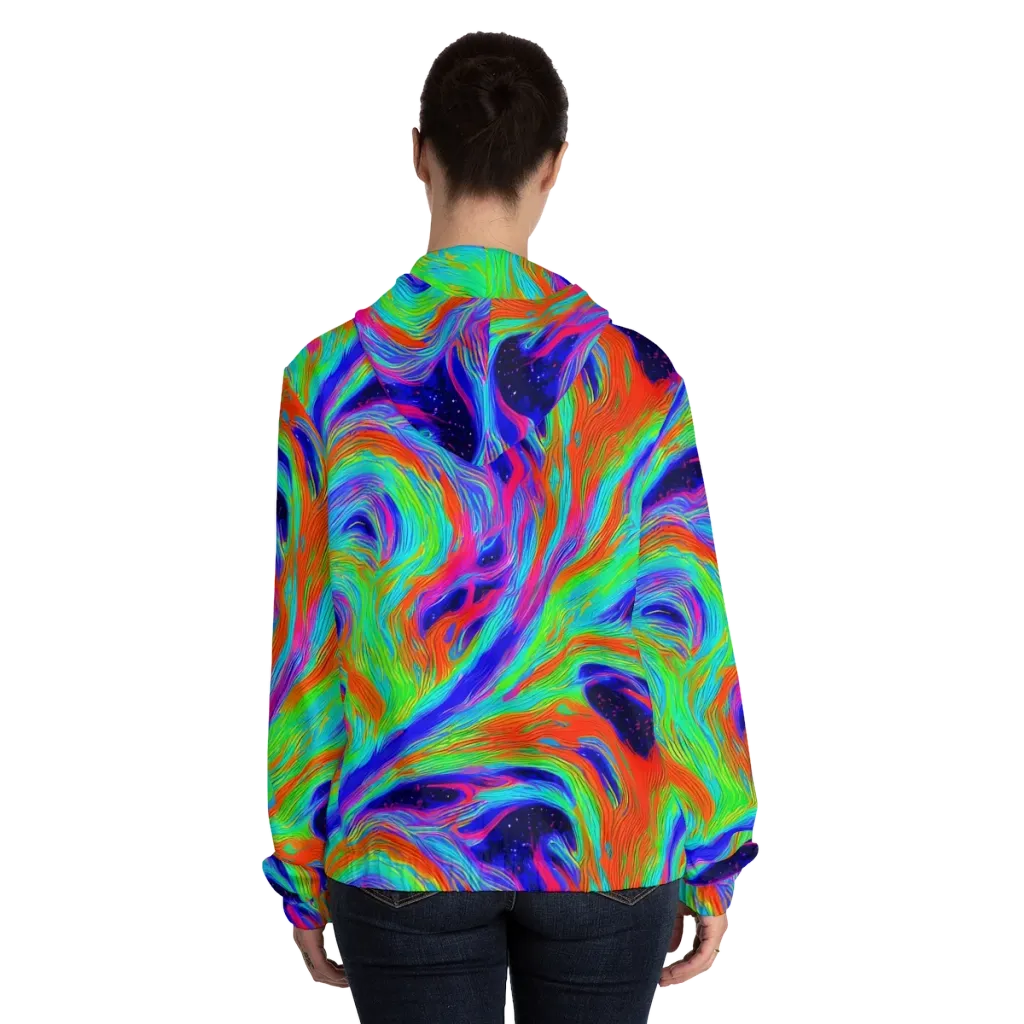 Rainbow Maelstrom on Women's Full-Zip Hoodie — Back On Person