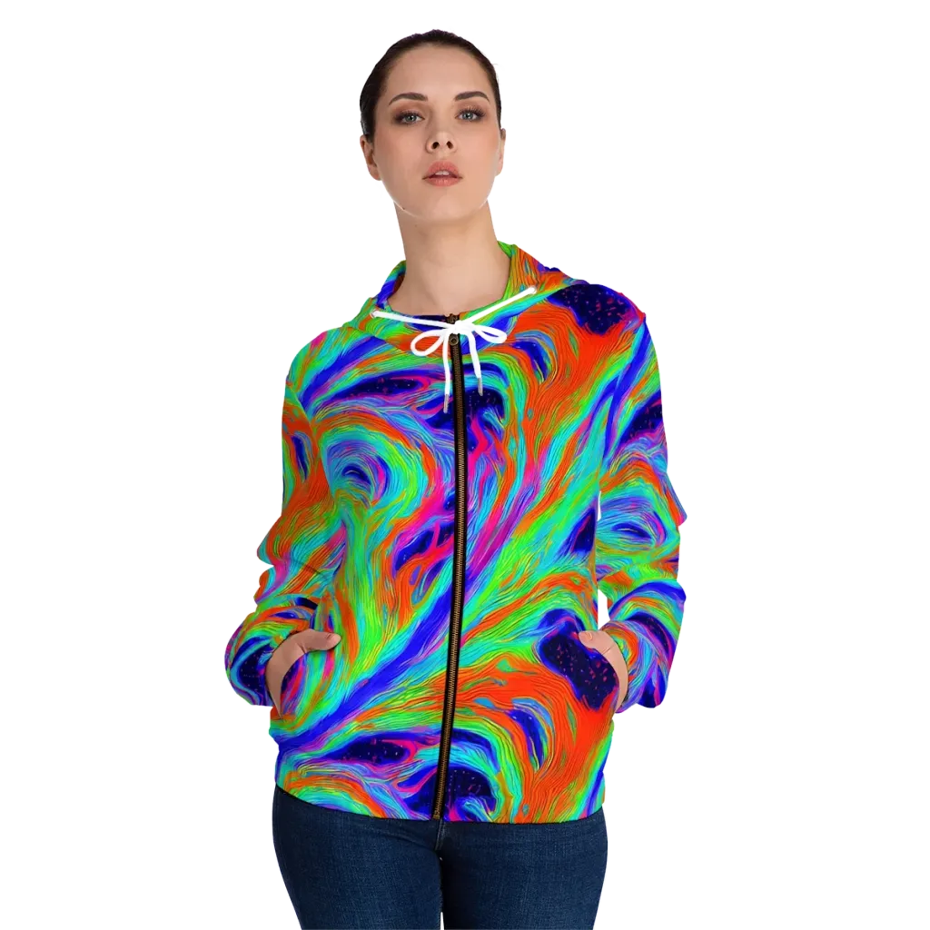 Rainbow Maelstrom on Women's Full-Zip Hoodie — Front On Person