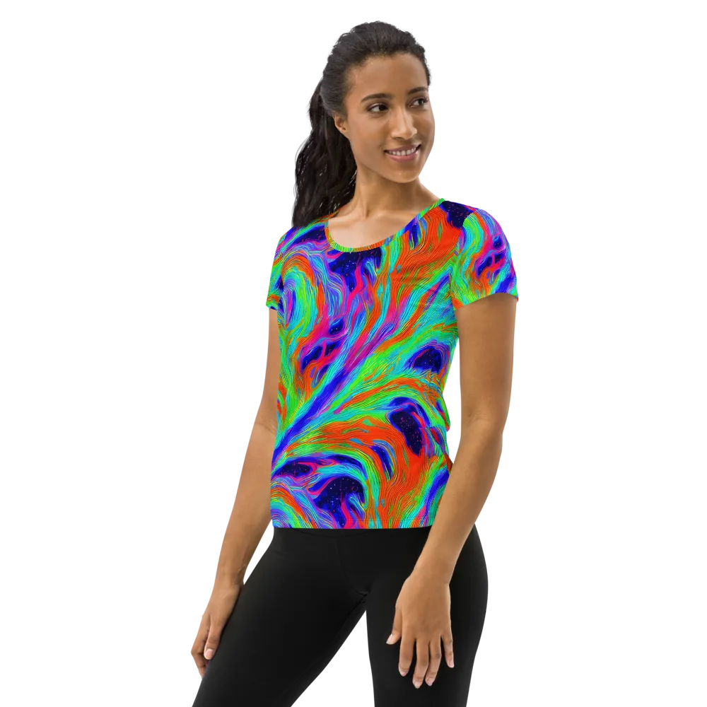 Rainbow Maelstrom on Women's Athletic T-Shirt — Left