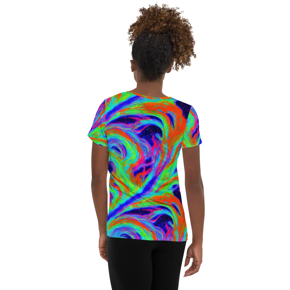 Rainbow Maelstrom on Women's Athletic T-Shirt — Back