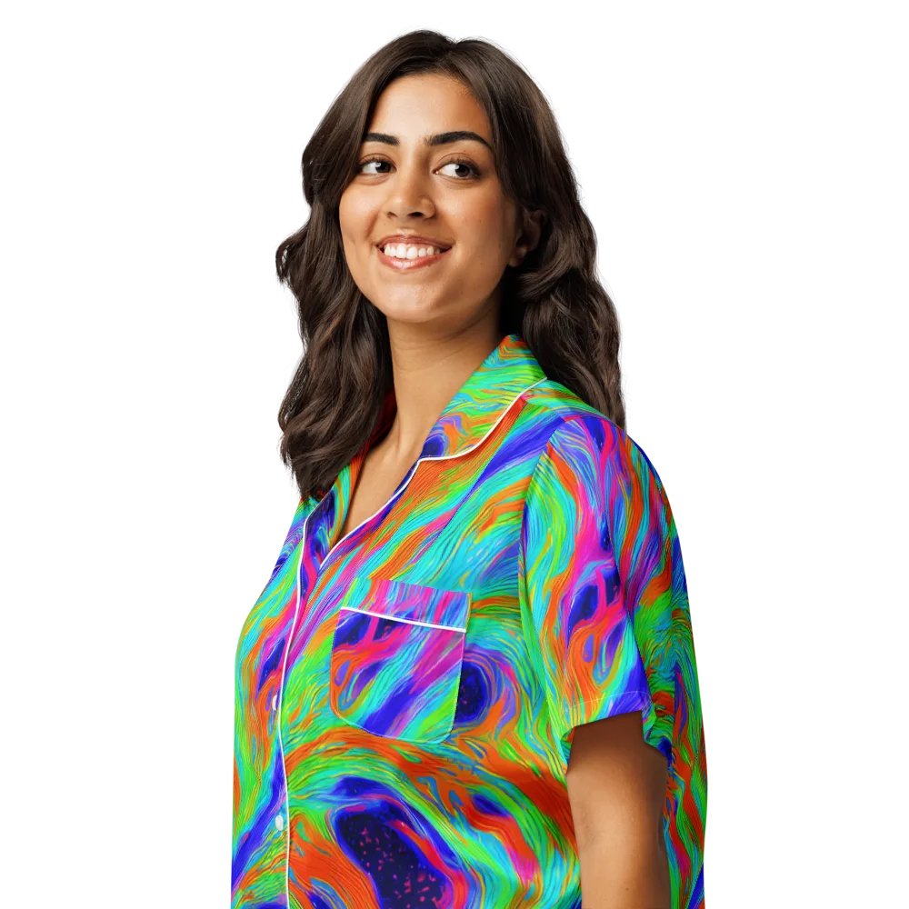 Rainbow Maelstrom on Women's Short Sleeve Pajama Top — Left Front
