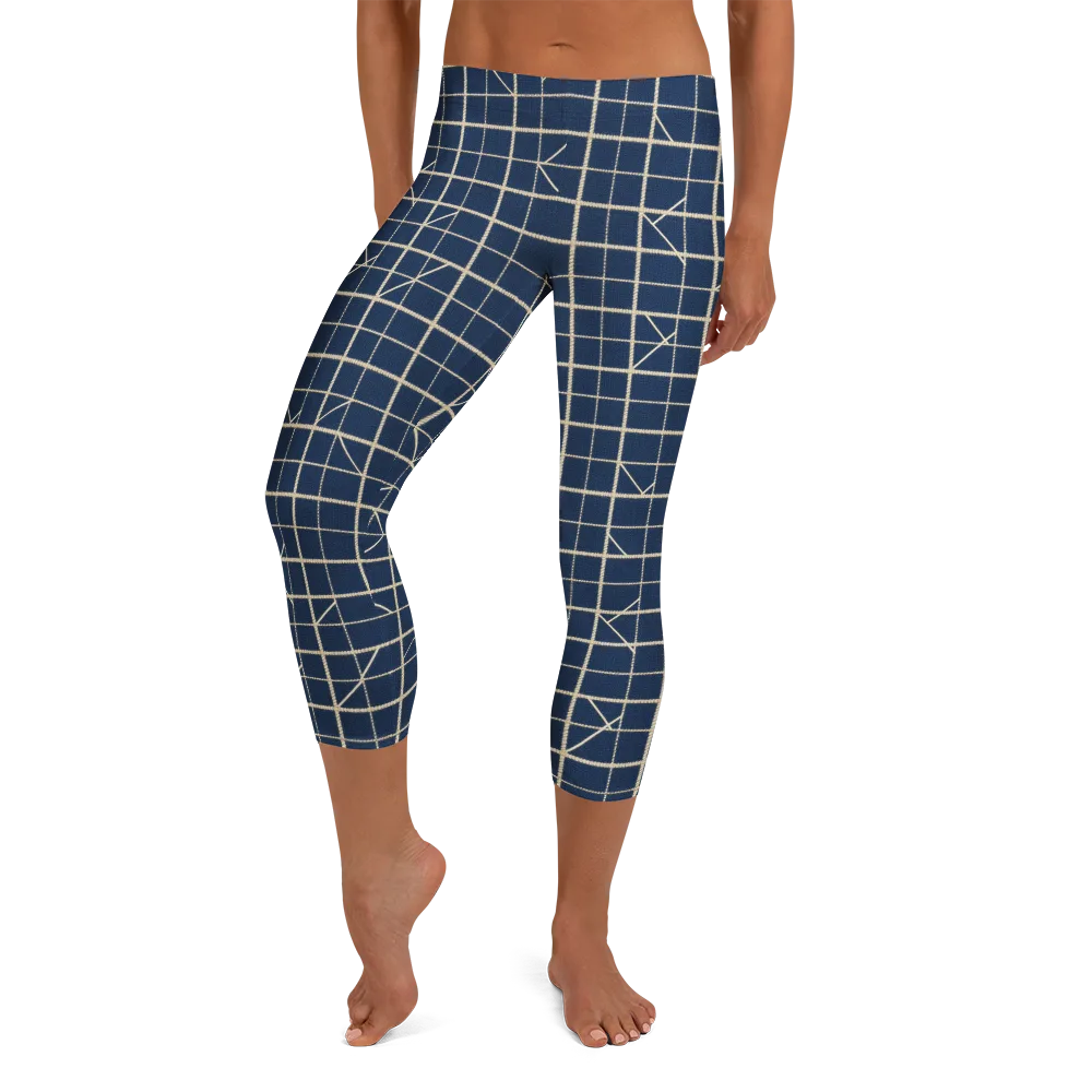 Indigo Lattice on Capri Leggings — Front
