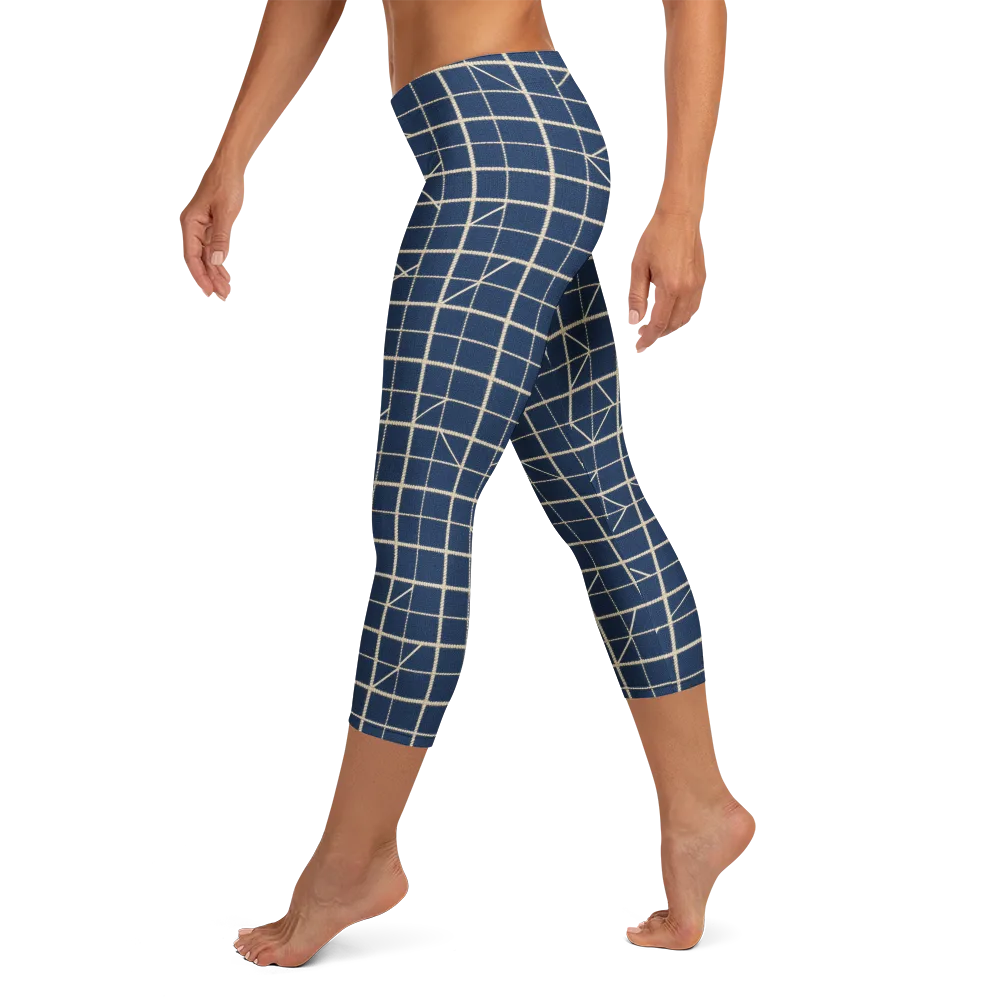 Indigo Lattice on Capri Leggings — Left