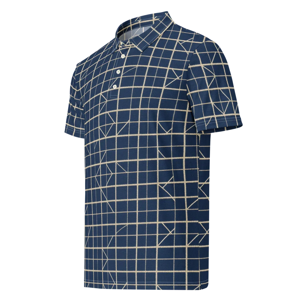 Indigo Lattice on Men's Slim Fit Polo Shirt — Left Front