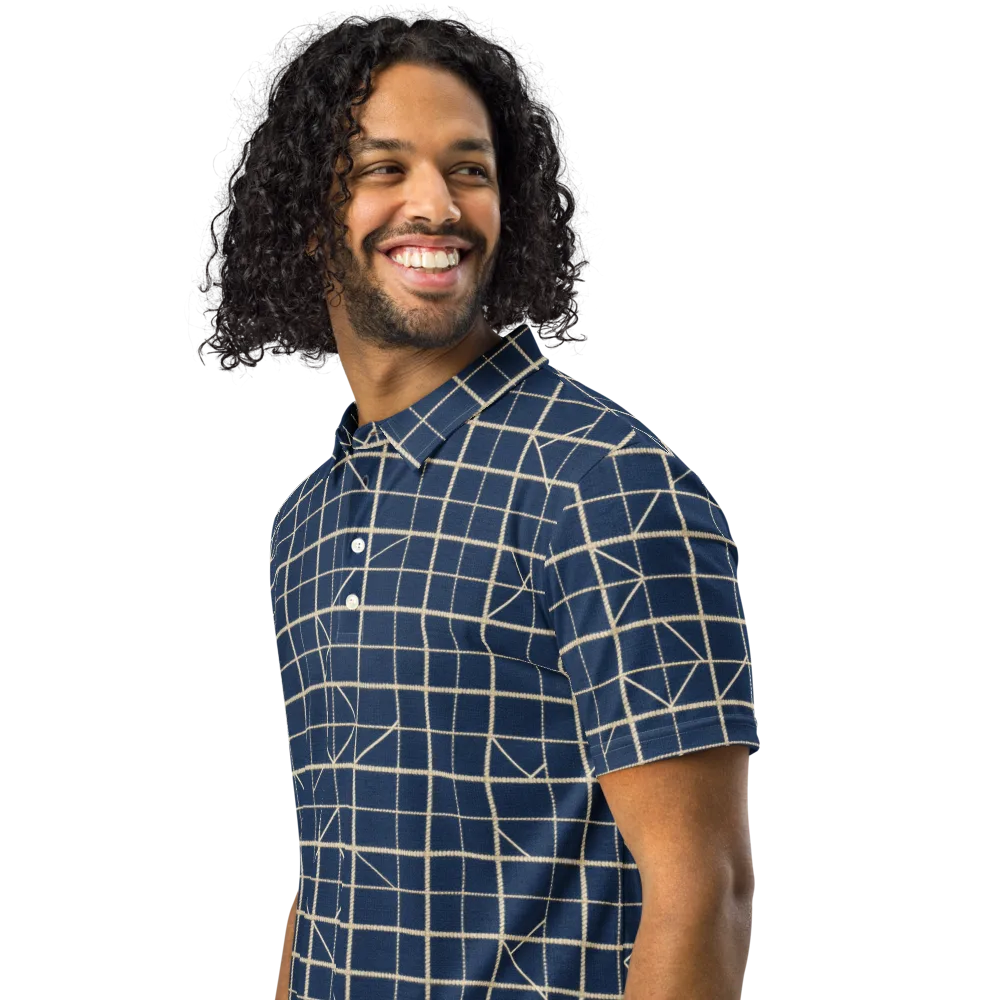 Indigo Lattice on Men's Slim Fit Polo Shirt — Left Front