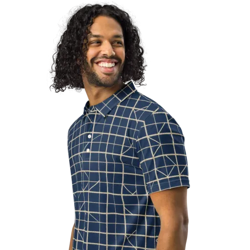 Indigo Lattice on a Men's Slim Fit Polo Shirt